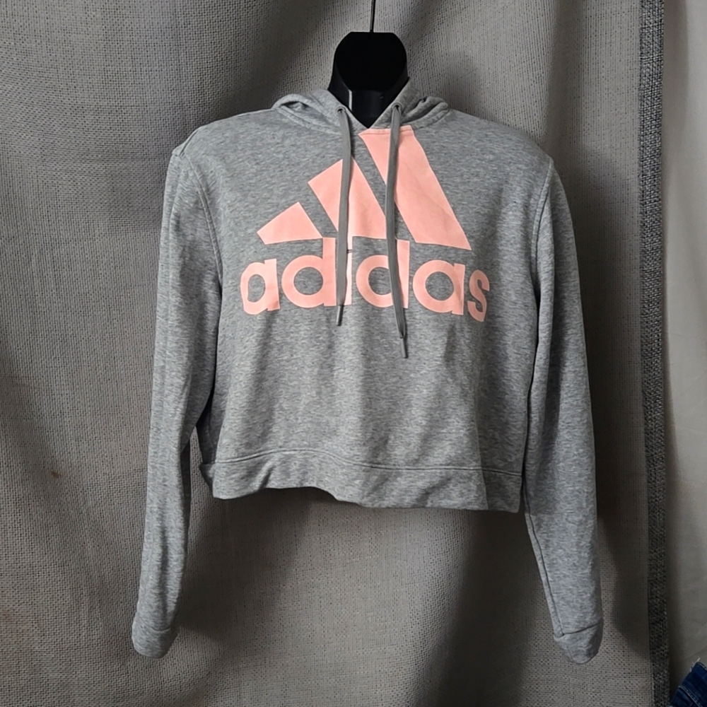 Adidas Grey and Pink XL Cropped Sweatshirt